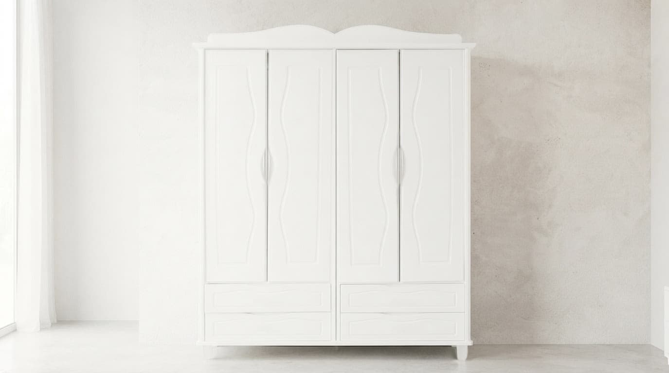 Tủ Áo 4 Cánh Mở 4 Hộc Kéo Bên Ngoài Vela White